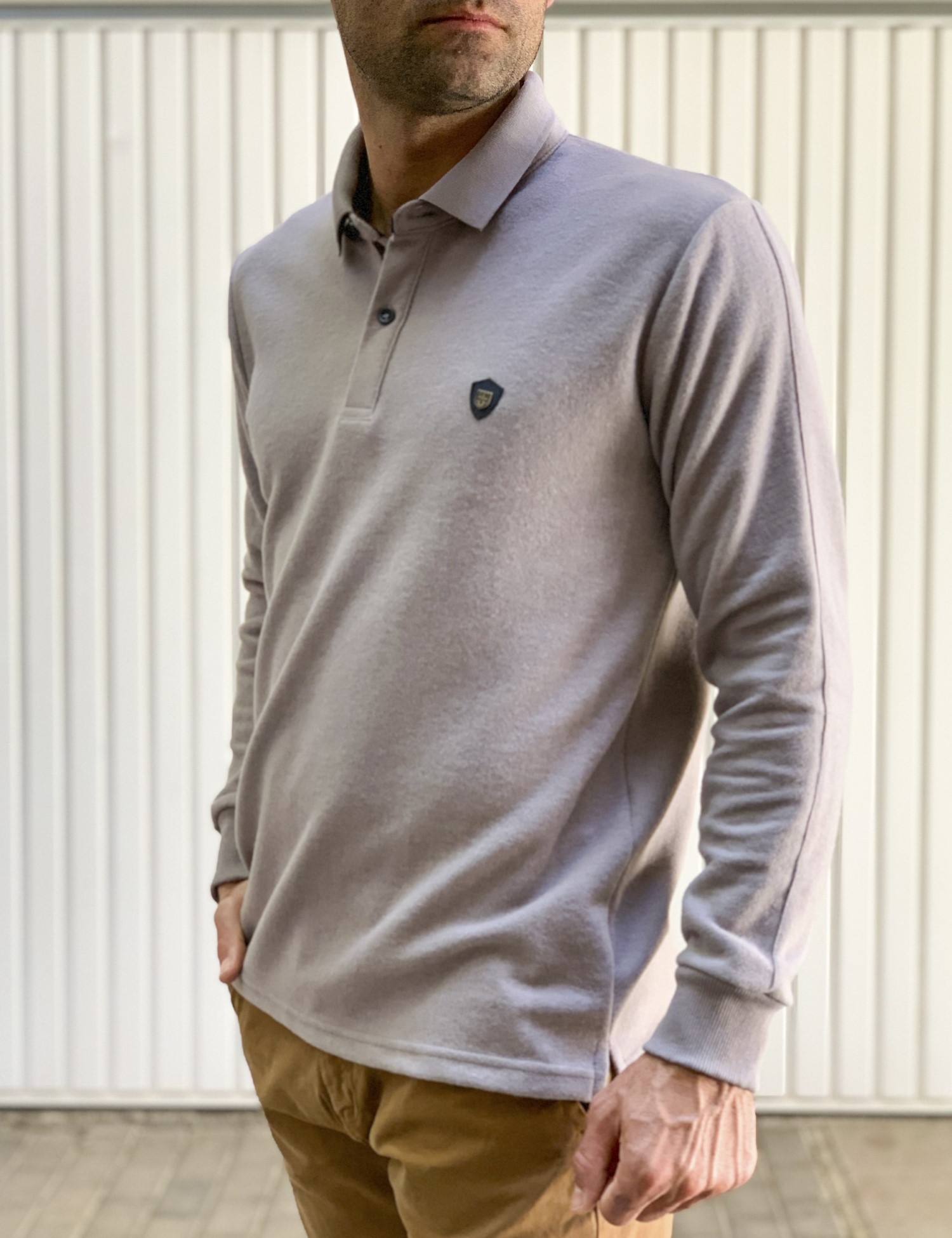 Ανδρική γκρι Polo μακρυμάνικη μπλούζα Plus size Everbest 241032Q φωτογραφία